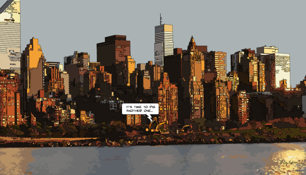 Skyline de Manhattan New York tons chauds — art Ligne Claire New York — Philippe Matine