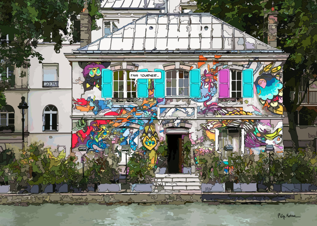Street art Paris façade colorée — art Ligne Claire Paris — Philippe Matine