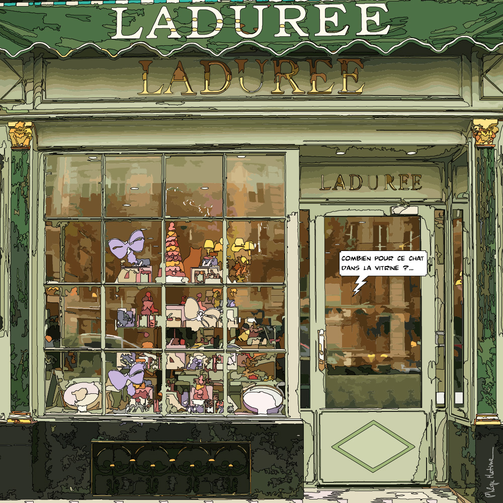 Boutique Ladurée Paris façade verte — art Ligne Claire Paris — Philippe Matine