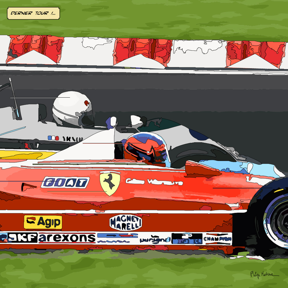 Ferrari Formule 1 dernier tour de piste — art Ligne Claire Motors — Philippe Matine