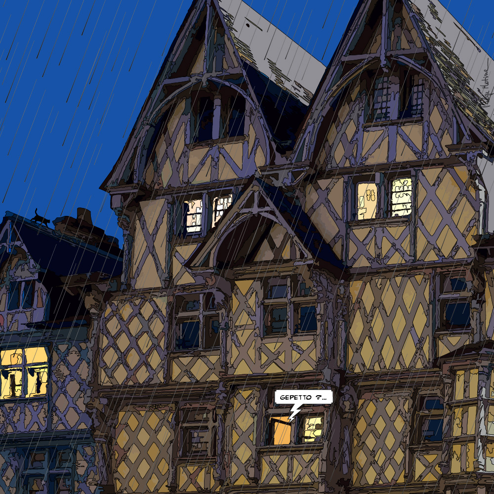 Maison Adam Angers la nuit illuminée — art Ligne Claire Angers — Philippe Matine
