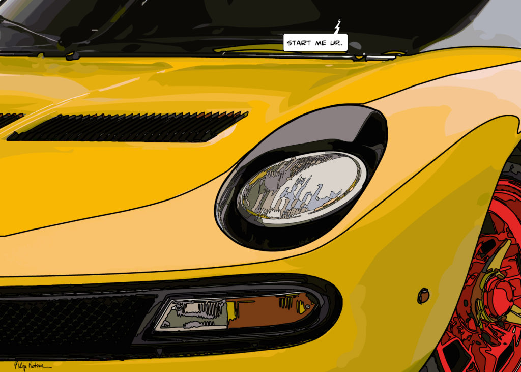 Lamborghini Miura jaune — art Ligne Claire Motors — Philippe Matine
