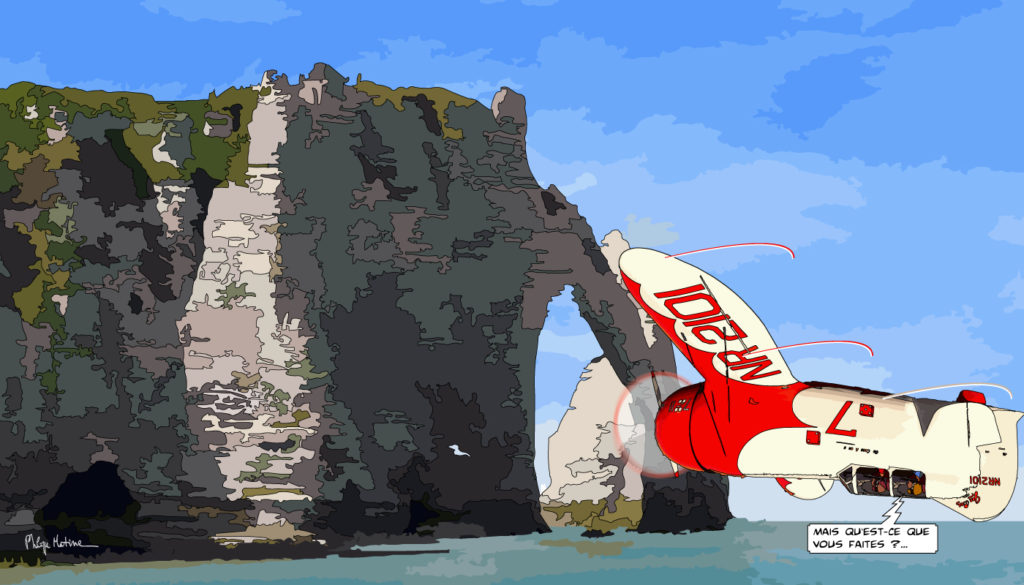 Avion de voltige falaises d'Étretat Normandie — art Ligne Claire Motors — Philippe Matine