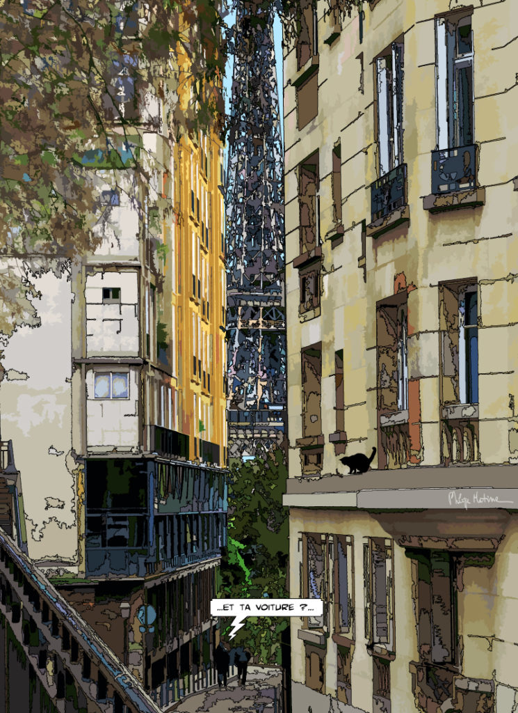 Rue Berton Paris ruelle Passy — art Ligne Claire Paris — Philippe Matine