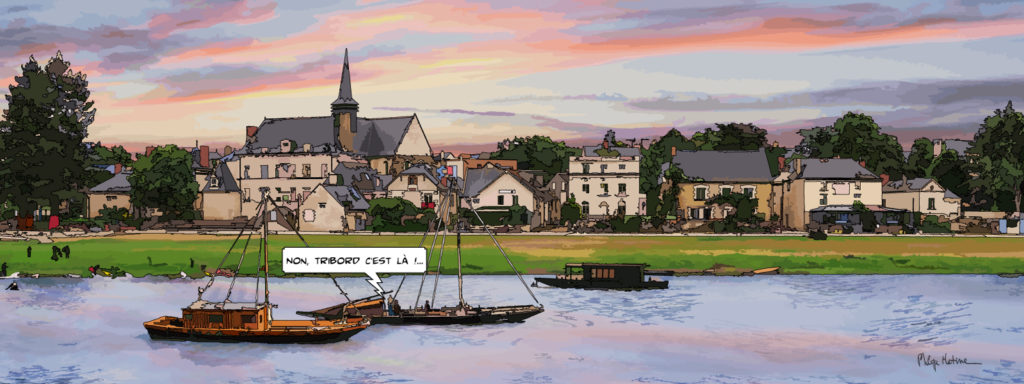 Confluence Bouchemaine vue depuis tribord — art Ligne Claire Angers — Philippe Matine