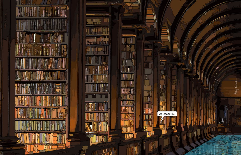 Bibliothèque parisienne intérieur chaleureux — art Ligne Claire Paris — Philippe Matine
