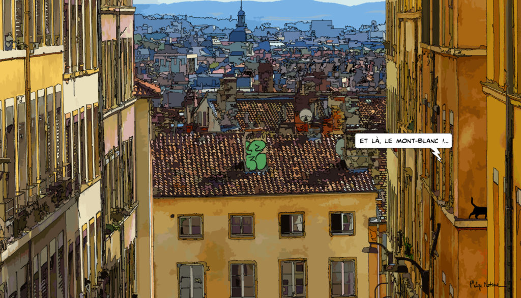Vue sur le Mont-Blanc depuis Lyon — art Ligne Claire Lyon — Philippe Matine
