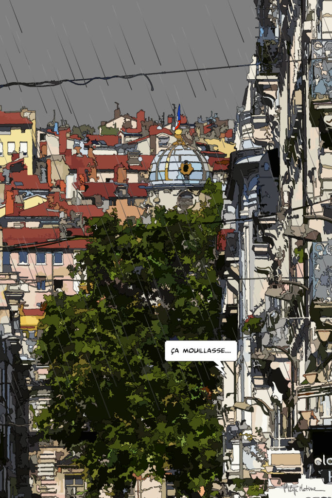 Colline de Fourvière Lyon vue depuis les quais — art Ligne Claire Lyon — Philippe Matine