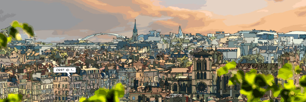 Panorama sud de Lyon vue depuis les hauteurs — art Ligne Claire Lyon — Philippe Matine