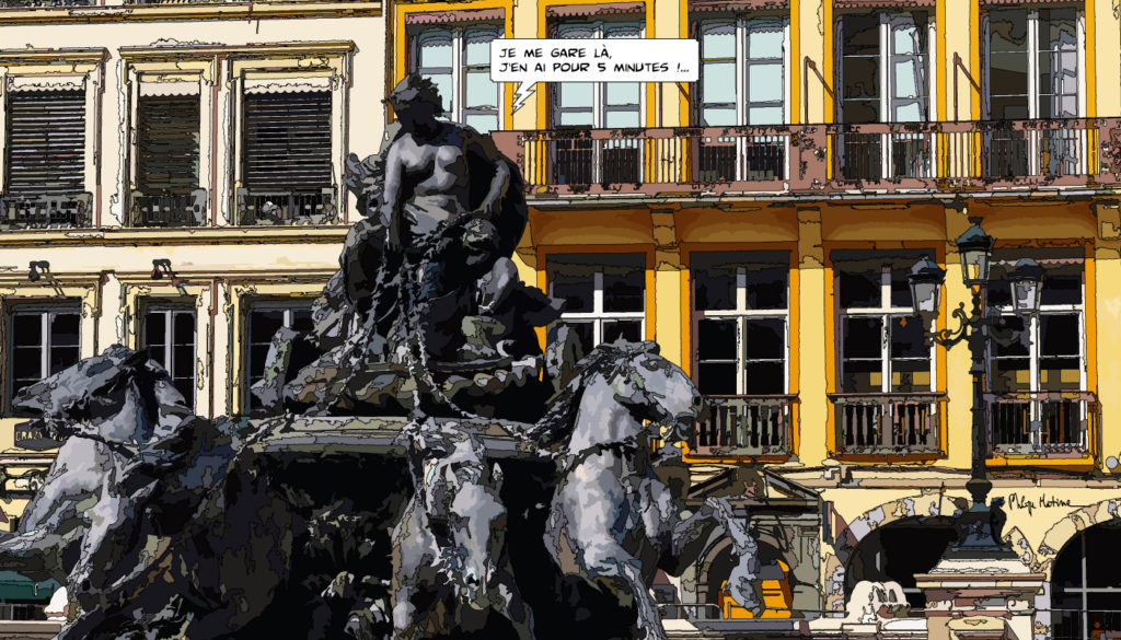 Place des Terreaux Lyon fontaine et mairie — art Ligne Claire Lyon — Philippe Matine