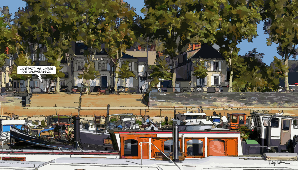 Port d'Angers bords de Maine — art Ligne Claire Angers — Philippe Matine