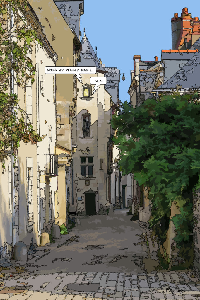 Ruelle médiévale Angers vieille ville — art Ligne Claire Angers — Philippe Matine