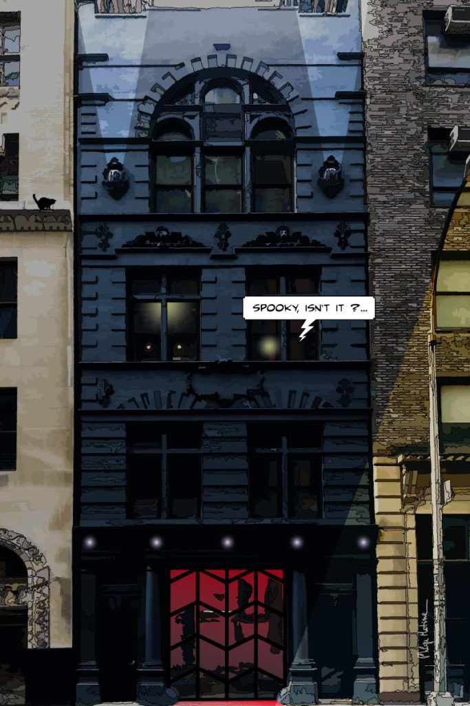 Immeuble noir New York architecture imposante — art Ligne Claire New York — Philippe Matine