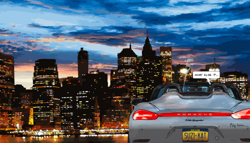 Porsche 718 Spyder rues de New York — art Ligne Claire New York — Philippe Matine