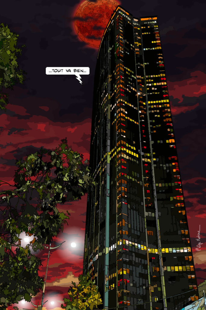 Tour Montparnasse Paris la nuit illuminée — art Ligne Claire Paris — Philippe Matine
