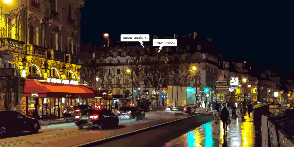 Quai Saint-Michel Paris en soirée — art Ligne Claire Paris — Philippe Matine