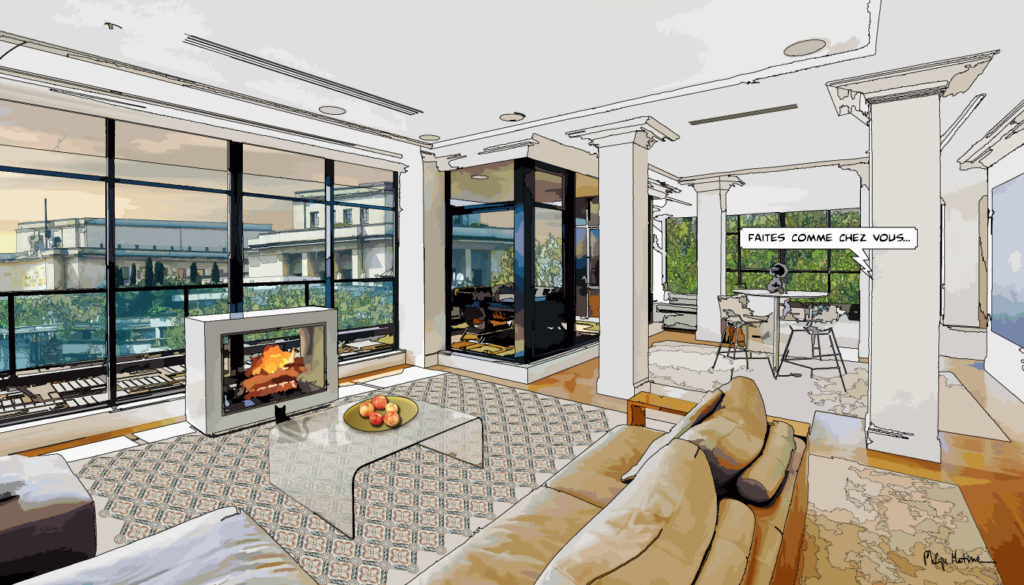 Loft avec vue sur le Trocadéro Paris — art Ligne Claire Paris — Philippe Matine