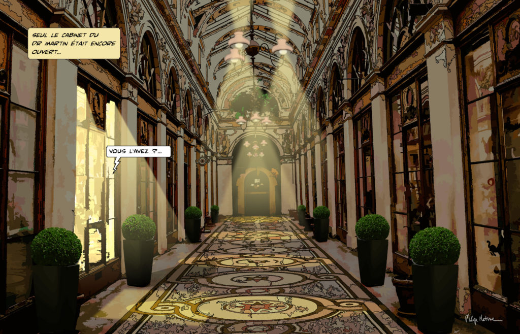 Galerie Vivienne Paris la nuit — art Ligne Claire Paris — Philippe Matine