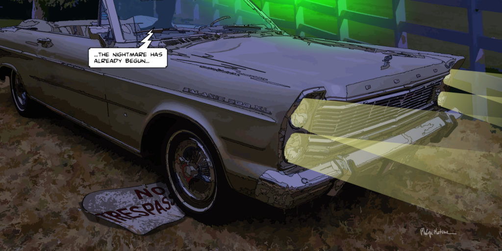 Ford Galaxie- Invaders la nuit — art Ligne Claire Motors — Philippe Matine