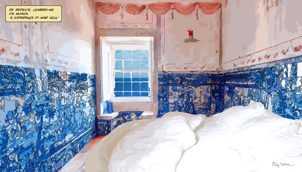 Chambre lisboète avec azulejos portugais — art Ligne Claire Intérieurs — Philippe Matine