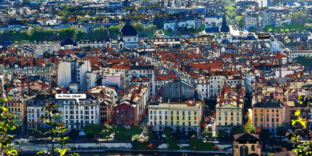 Place Bellecour Lyon vue des toits — art Ligne Claire Lyon — Philippe Matine
