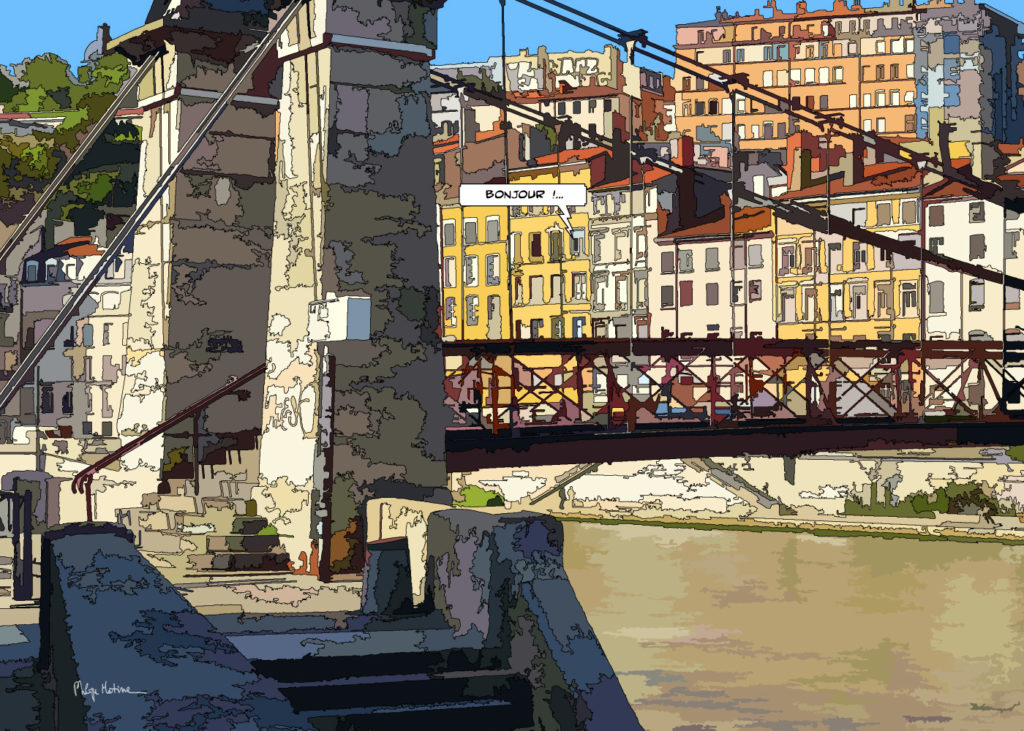 Quai Saint-Vincent Lyon diptyque de jour — art Ligne Claire Lyon — Philippe Matine