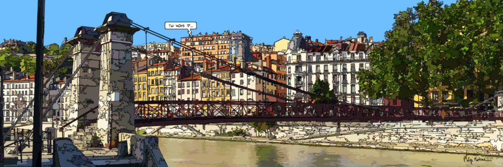 Passerelle Saint-Vincent Lyon et la Saône — art Ligne Claire Lyon — Philippe Matine