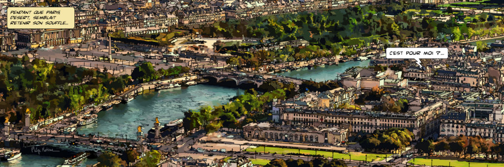 Vue de la Seine et des ponts parisiens — art Ligne Claire Paris — Philippe Matine
