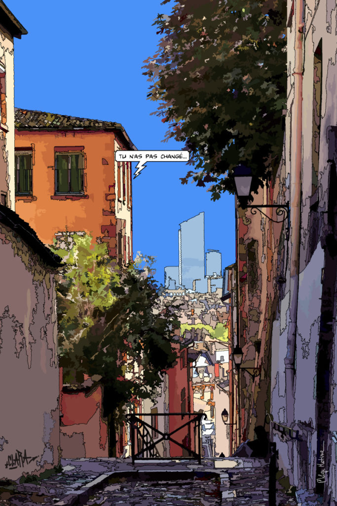 Rue lyonnaise typique inchangée — art Ligne Claire Lyon — Philippe Matine