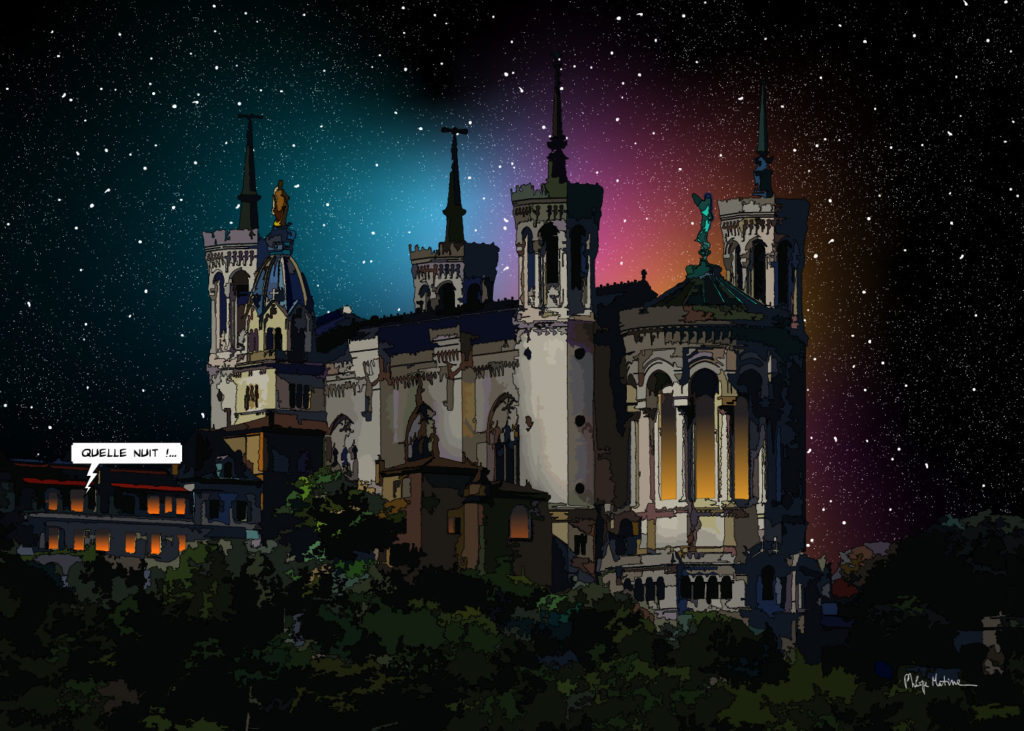 Basilique de Fourvière Lyon la nuit — art Ligne Claire Lyon — Philippe Matine