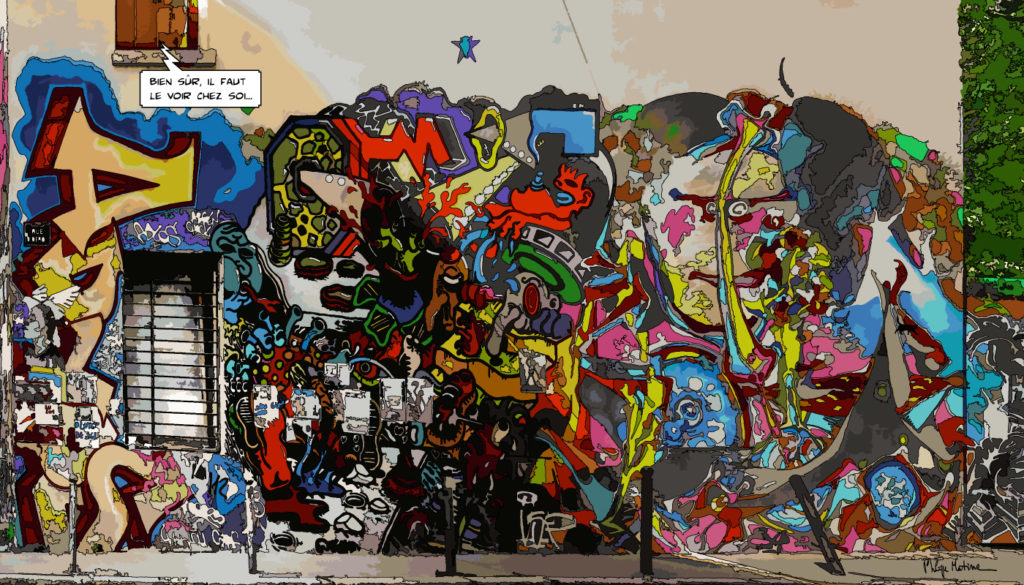 Street art Croix-Rousse Lyon tags colorés — art Ligne Claire Lyon — Philippe Matine