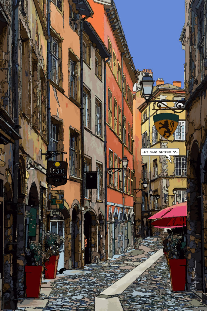Rue du Bœuf Lyon vieille ville — art Ligne Claire Lyon — Philippe Matine
