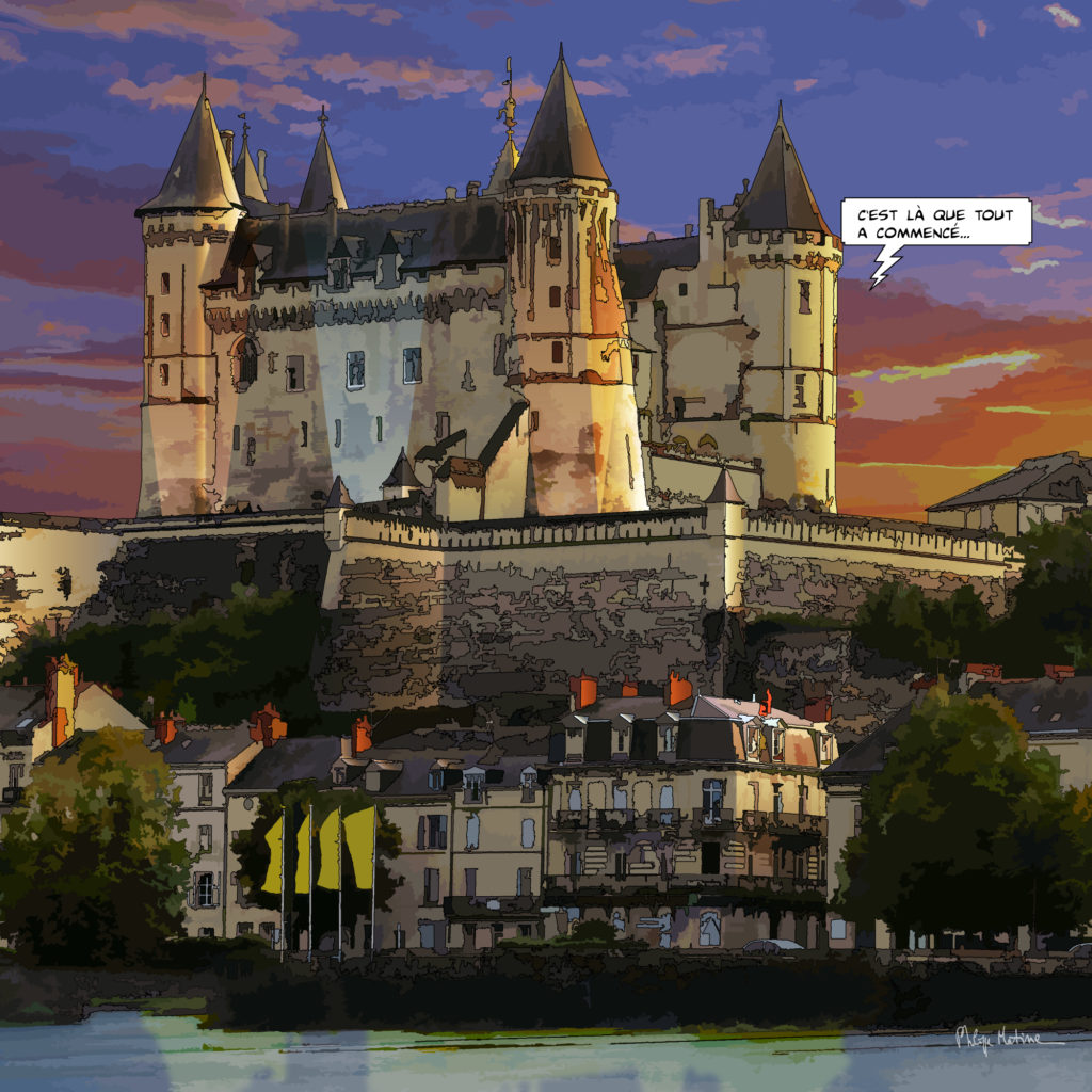 Château de Saumur coucher de soleil — art Ligne Claire Angers — Philippe Matine