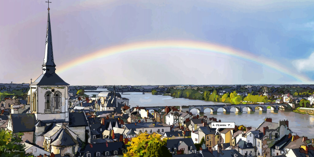 Saumur et son château au bord de la Loire — art Ligne Claire Angers — Philippe Matine