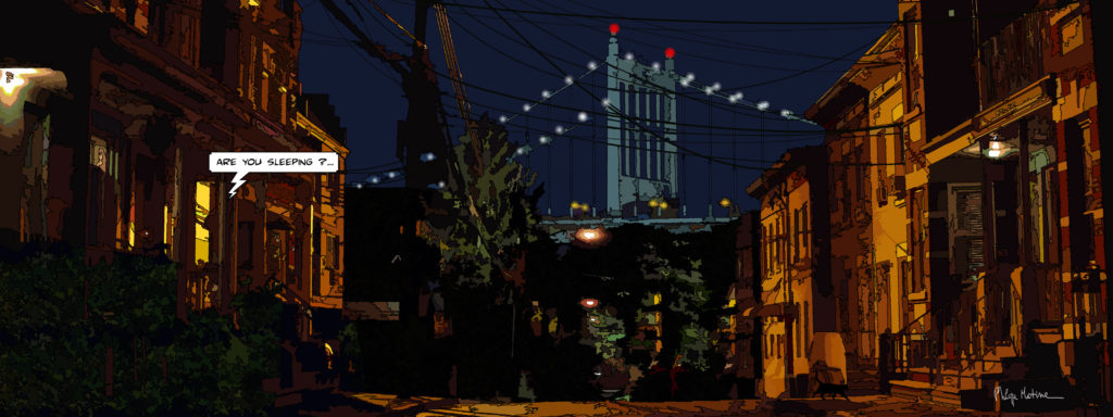 Brooklyn New York vue nocturne — art Ligne Claire New York — Philippe Matine