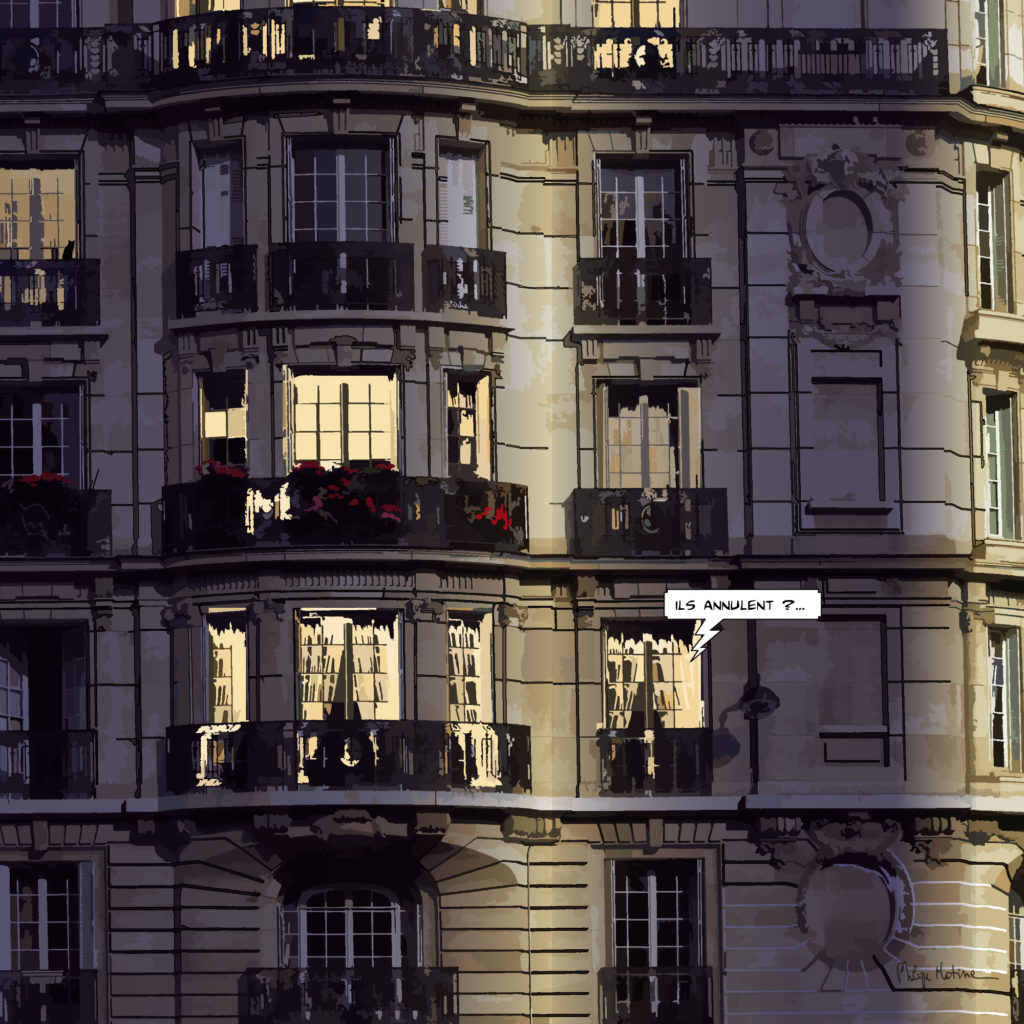 Immeubles haussmanniens de Paris la nuit — art Ligne Claire Paris — Philippe Matine