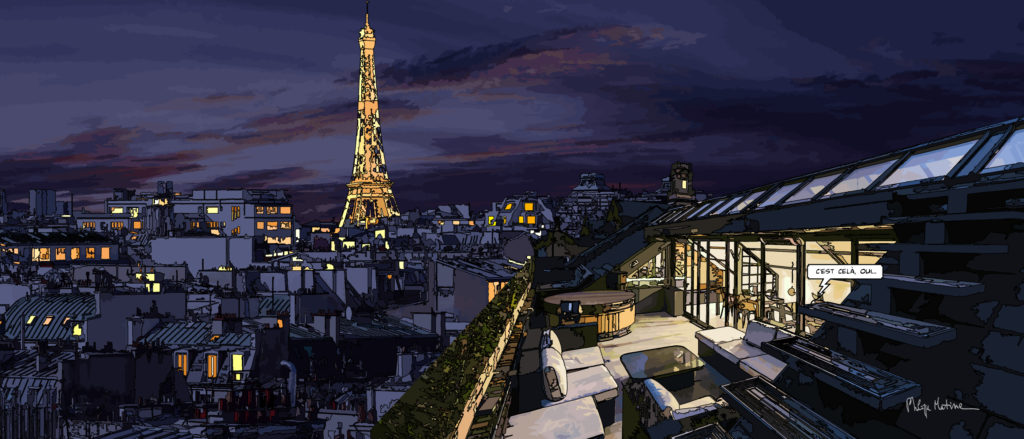 Vue de Paris depuis les toits — art Ligne Claire Paris — Philippe Matine