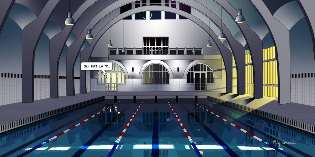 Piscine Butte-aux-Cailles Paris intérieur art déco — art Ligne Claire Paris — Philippe Matine