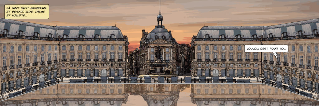 Place de la Bourse Bordeaux reflets — art Ligne Claire Bordeaux — Philippe Matine