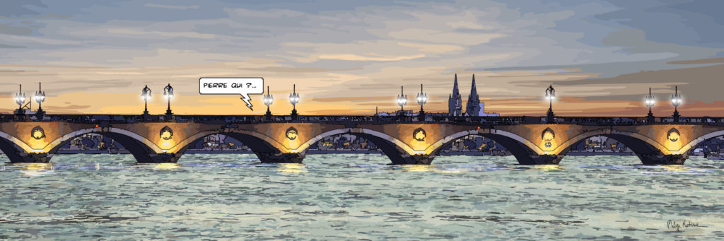 Pont de Pierre Bordeaux sur la Garonne — art Ligne Claire Bordeaux — Philippe Matine