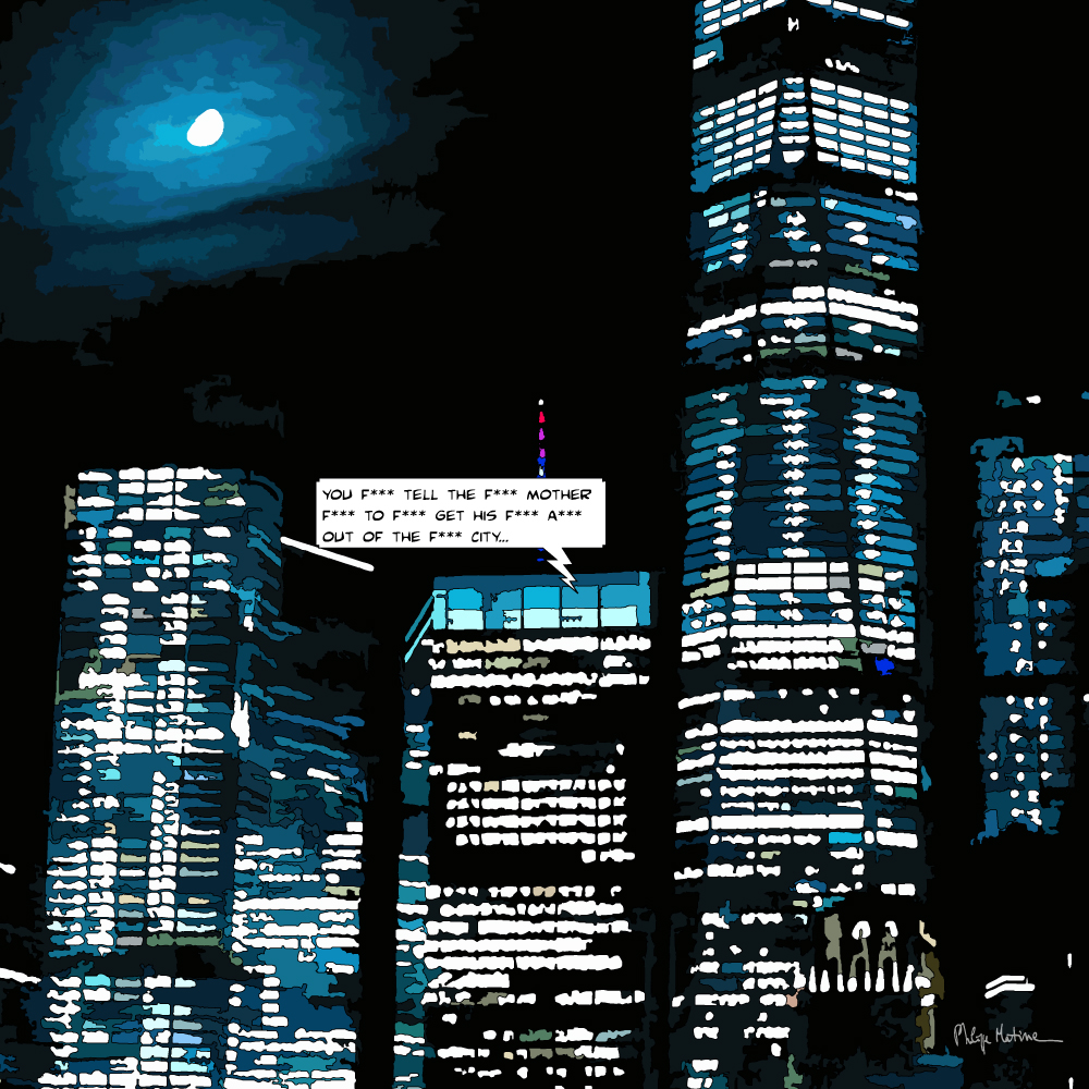 Gratte-ciels de Manhattan New York illuminés la nuit — art Ligne Claire New York — Philippe Matine