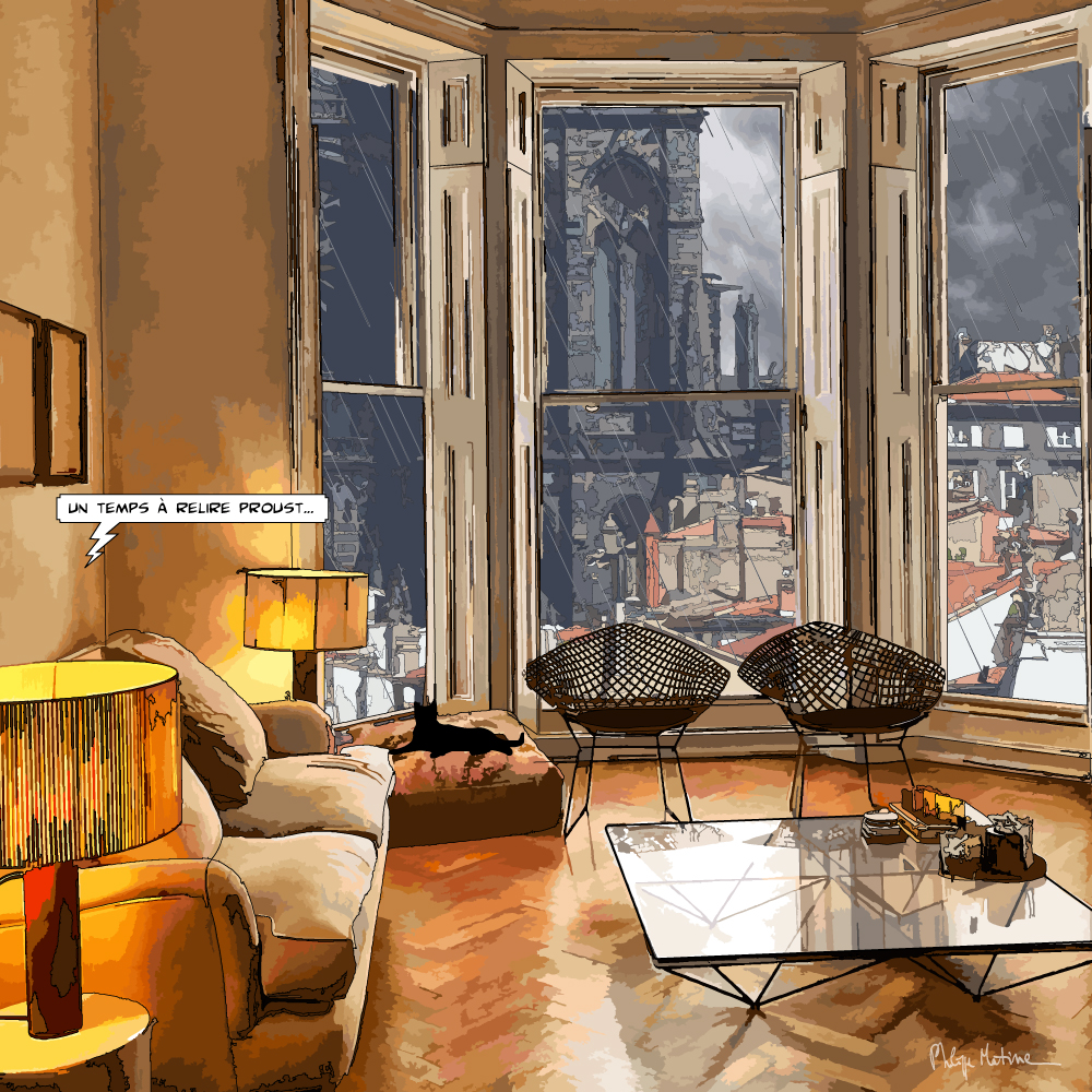 Bow window Clermont-Ferrand vue sur la ville — art Ligne Claire Intérieurs — Philippe Matine