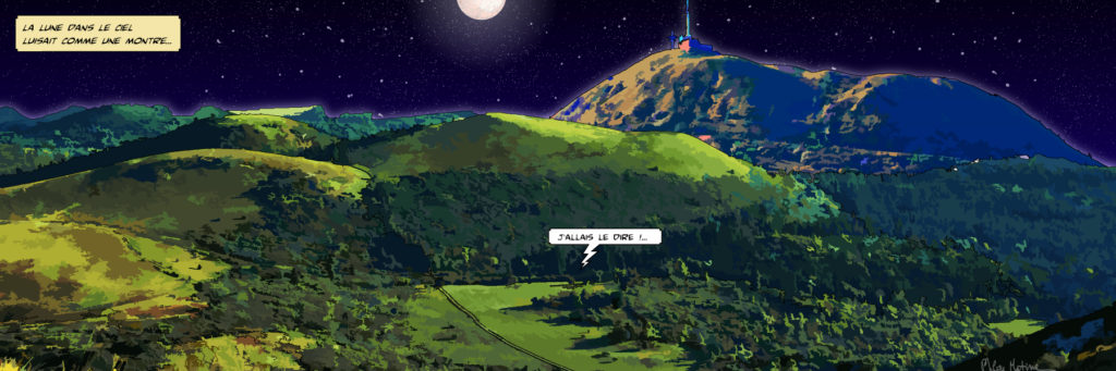 Chaîne des Puys Auvergne vue depuis Clermont — art Ligne Claire Auvergne — Philippe Matine