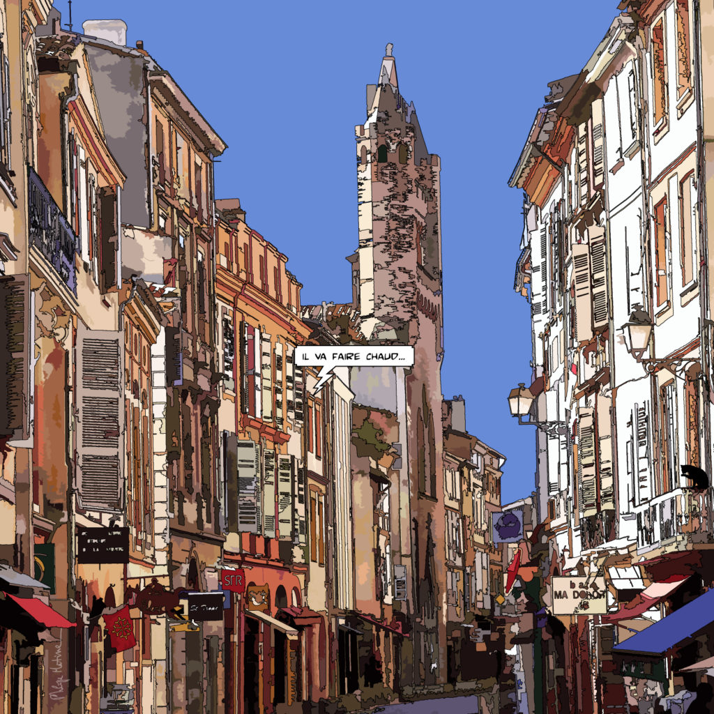 Rue du Taur Toulouse scène de quartier — art Ligne Claire Toulouse — Philippe Matine