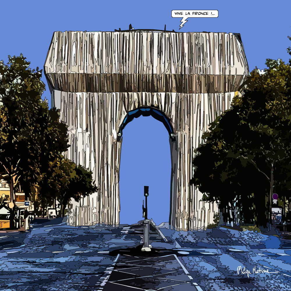 Arc de Triomphe empaqueté par Christo Paris — art Ligne Claire Paris — Philippe Matine