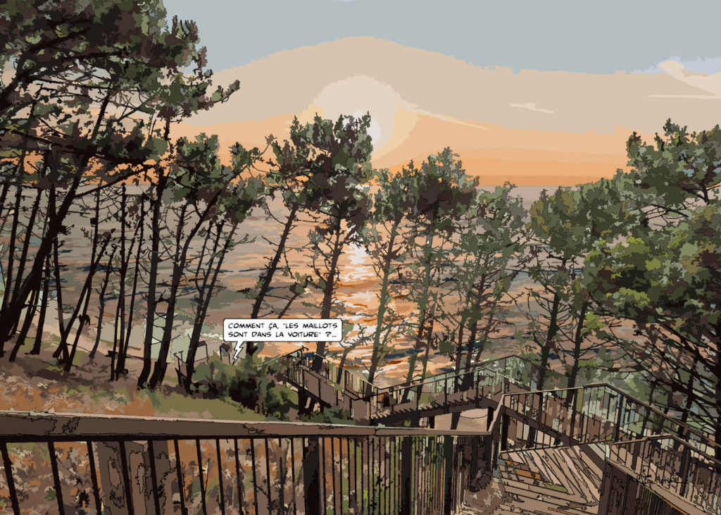 Escalier en bois Cap Ferret dune — art Ligne Claire Bordeaux — Philippe Matine