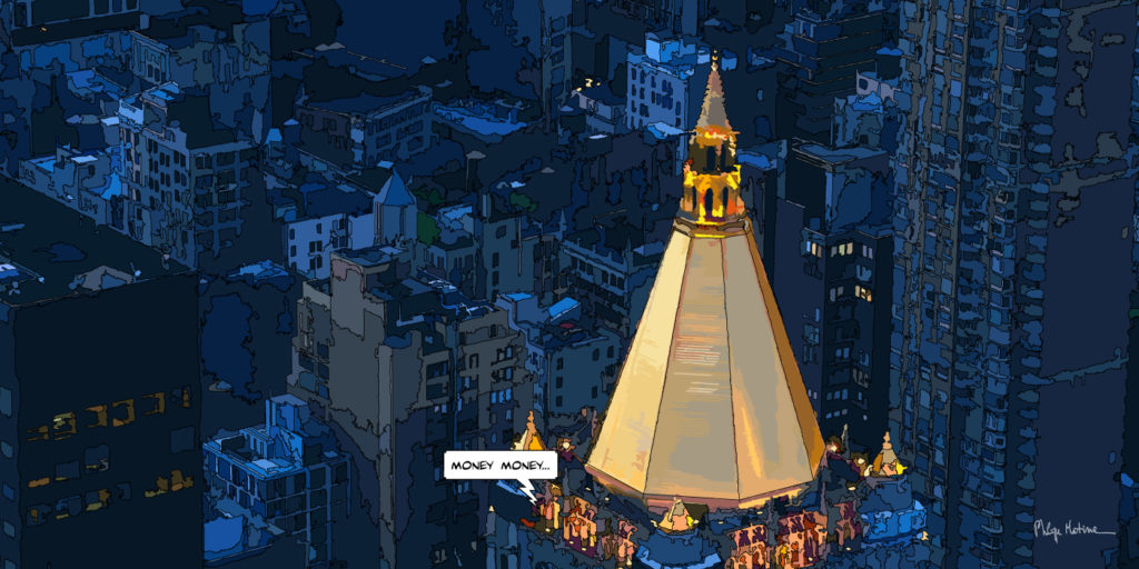 Chrysler Building New York illuminé — art Ligne Claire New York — Philippe Matine