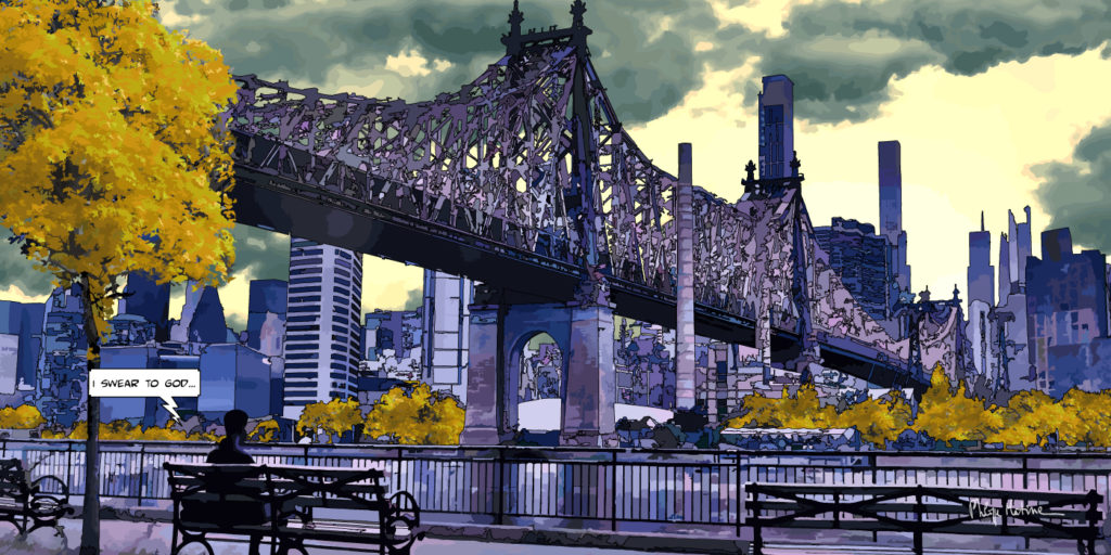 Pont de Queensboro New York automne — art Ligne Claire New York — Philippe Matine