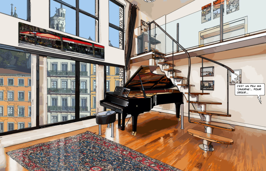 Duplex avec vue sur la Saône Lyon — art Ligne Claire Lyon — Philippe Matine