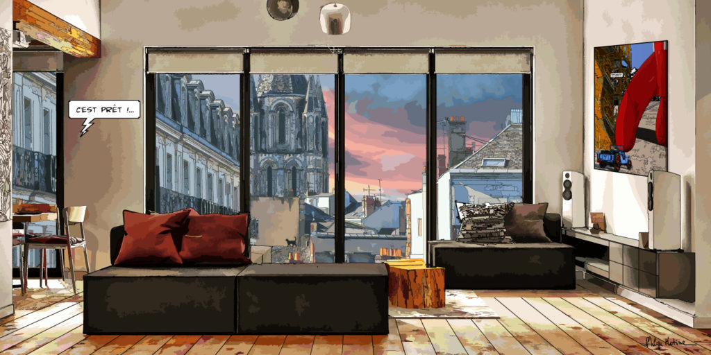 Loft avec vue sur la place du Théâtre Angers — art Ligne Claire Intérieurs — Philippe Matine